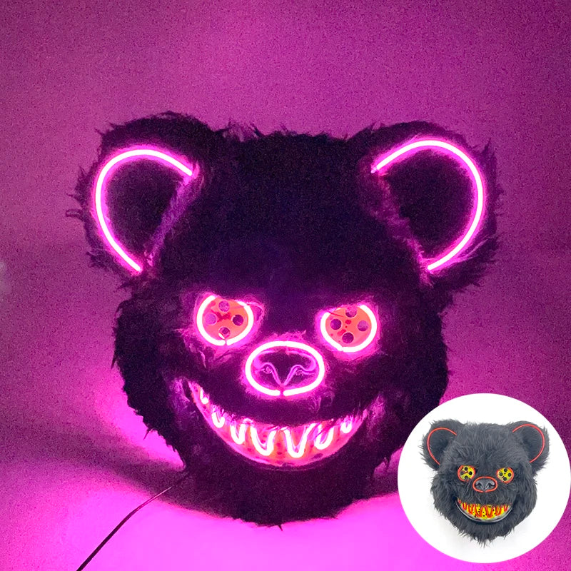 Verlicht Pluche Horrormasker Beer of Konijn met Neon Draad voor Feesten en Halloween Verkleedkleding | Sulvida
