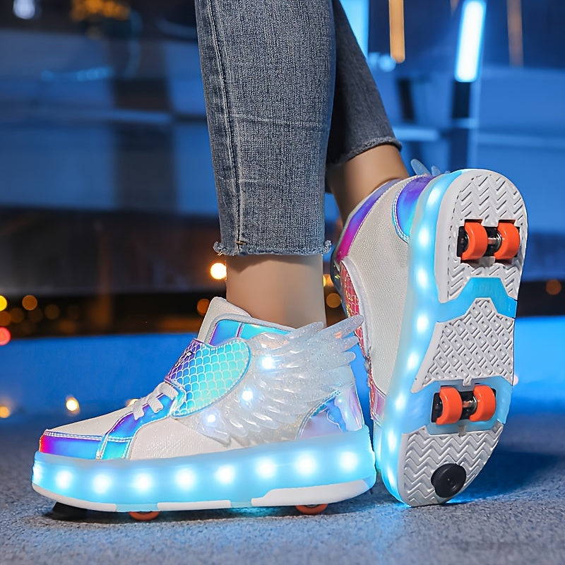 Lichtgevende Sneakers met Wielen en Vleugels – Oplaadbaar via USB voor Meisjes en Tieners | Sulvida