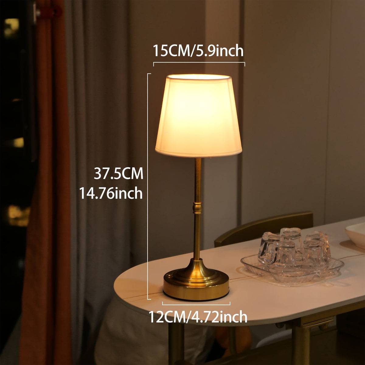 Draadloze Tafellamp USB Oplaadbaar Dimbaar met Aanraakbediening Geborsteld Metaal voor Slaapkamer Woonkamer | Sulvida