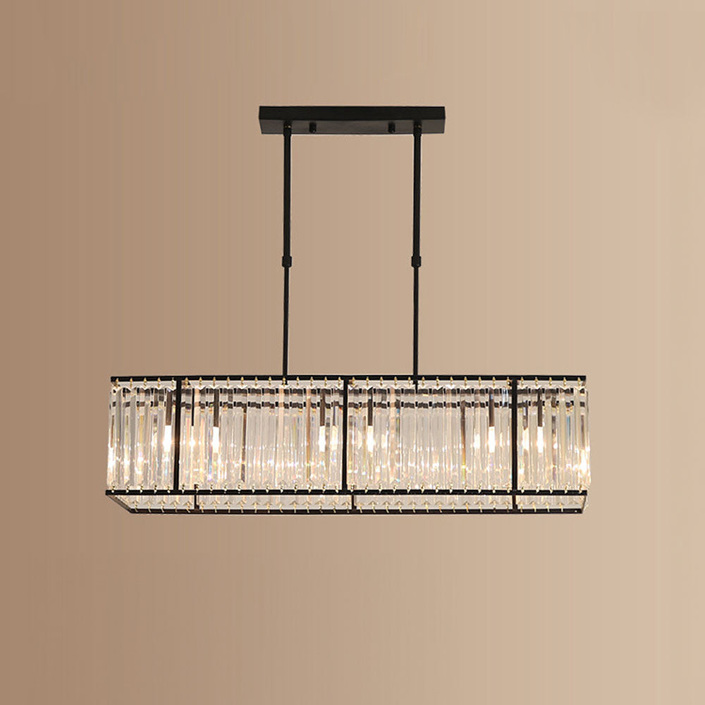 Kristallen Kroonluchter Rechthoekig met E14 Fitting Zwart Goud Eetkamer Keukeneiland Hanglamp Modern | Sulvida