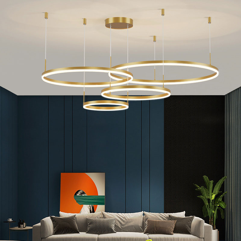 Hanglamp Metalen Ringen Zwart Goud Koffie LED Modern Dimbaar Eettafel Woonkamer Slaapkamer Verstelbaar | Sulvida