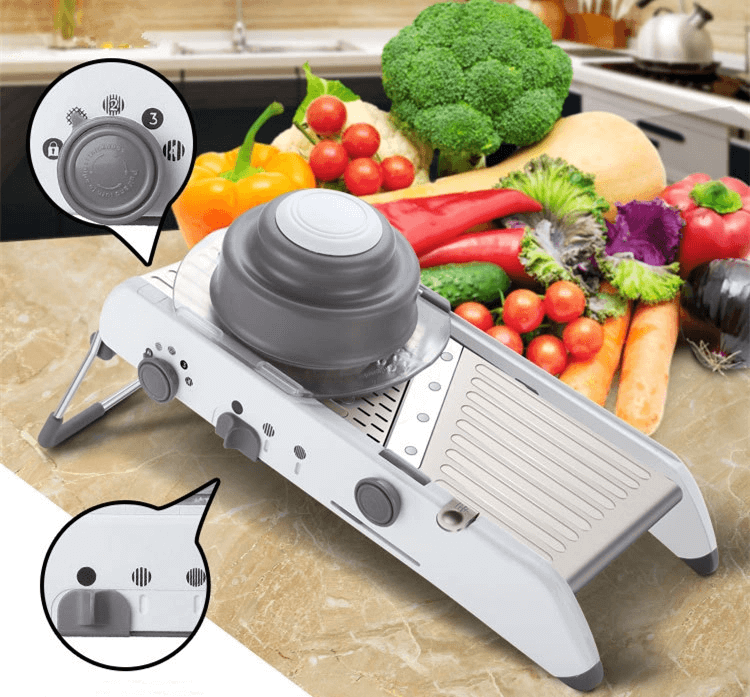 Mandoline coupe-légumes 18 pièces avec épaisseur réglable, lames en acier inoxydable, ustensile de cuisine polyvalent | Sulvida