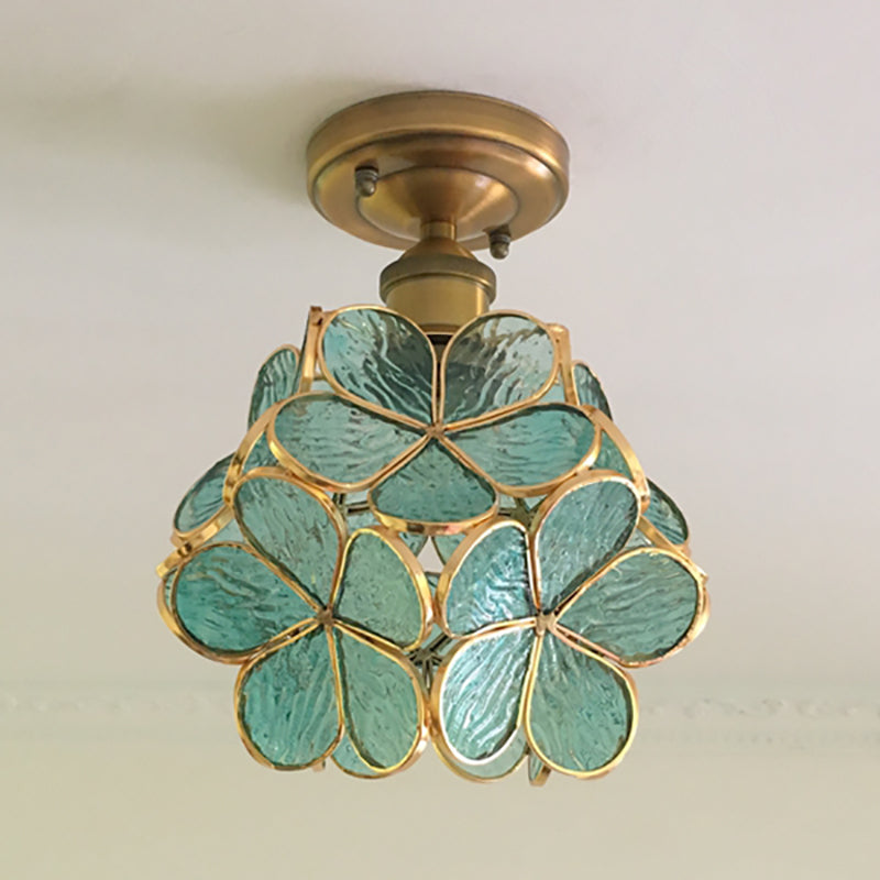Glazen plafondlamp bloemmotief retro stijl semi-flush ceiling light hallampen glas plafondverlichting | Sulvida