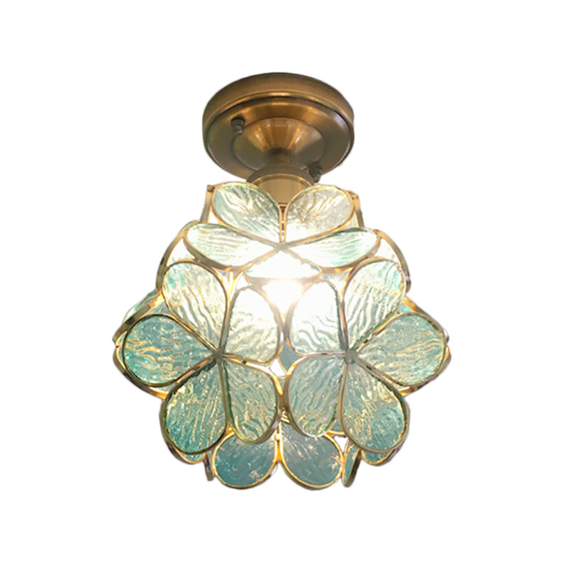 Glazen plafondlamp bloemmotief retro stijl semi-flush ceiling light hallampen glas plafondverlichting | Sulvida