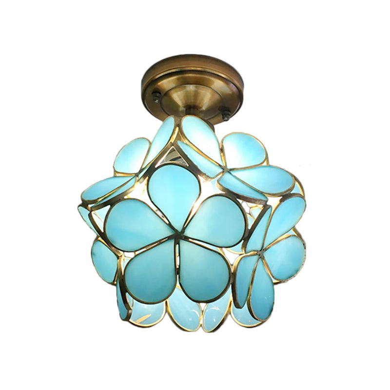 Glazen plafondlamp bloemmotief retro stijl semi-flush ceiling light hallampen glas plafondverlichting | Sulvida