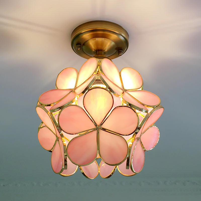 Glazen plafondlamp bloemmotief retro stijl semi-flush ceiling light hallampen glas plafondverlichting | Sulvida