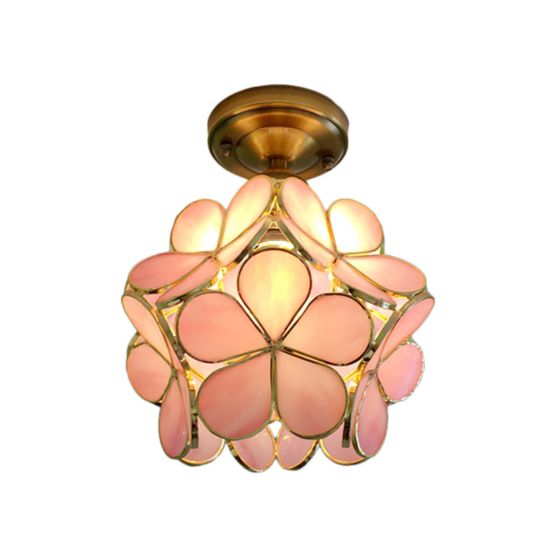 Glazen plafondlamp bloemmotief retro stijl semi-flush ceiling light hallampen glas plafondverlichting | Sulvida