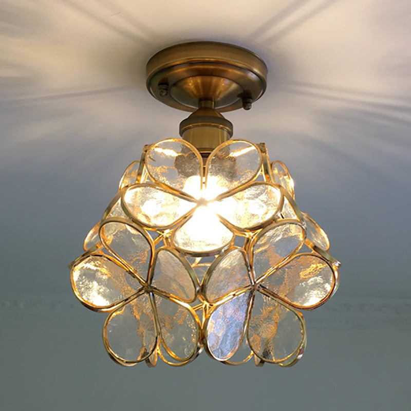 Glazen plafondlamp bloemmotief retro stijl semi-flush ceiling light hallampen glas plafondverlichting | Sulvida