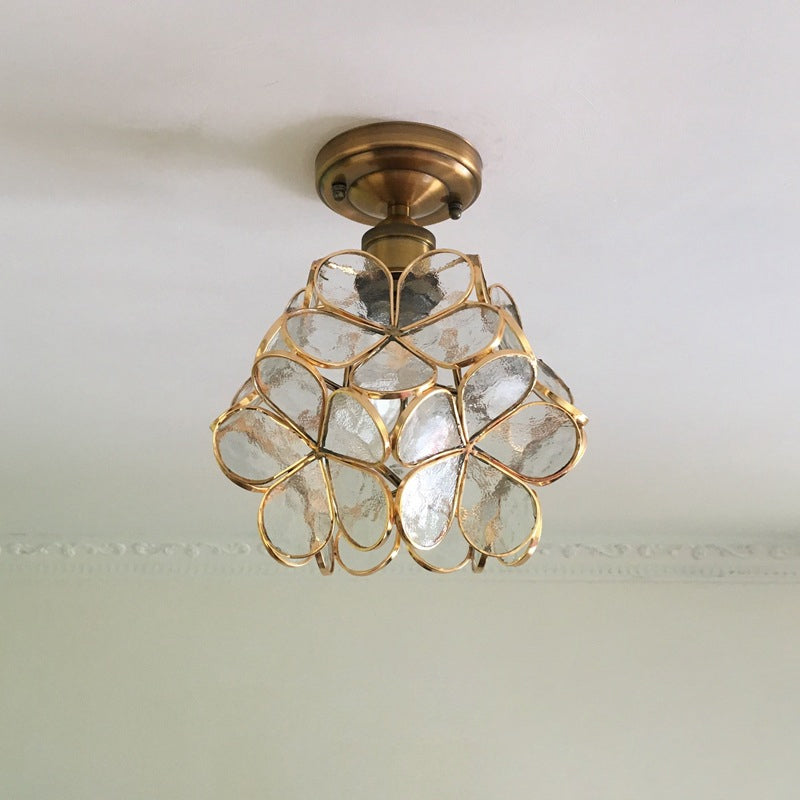 Glazen plafondlamp bloemmotief retro stijl semi-flush ceiling light hallampen glas plafondverlichting | Sulvida