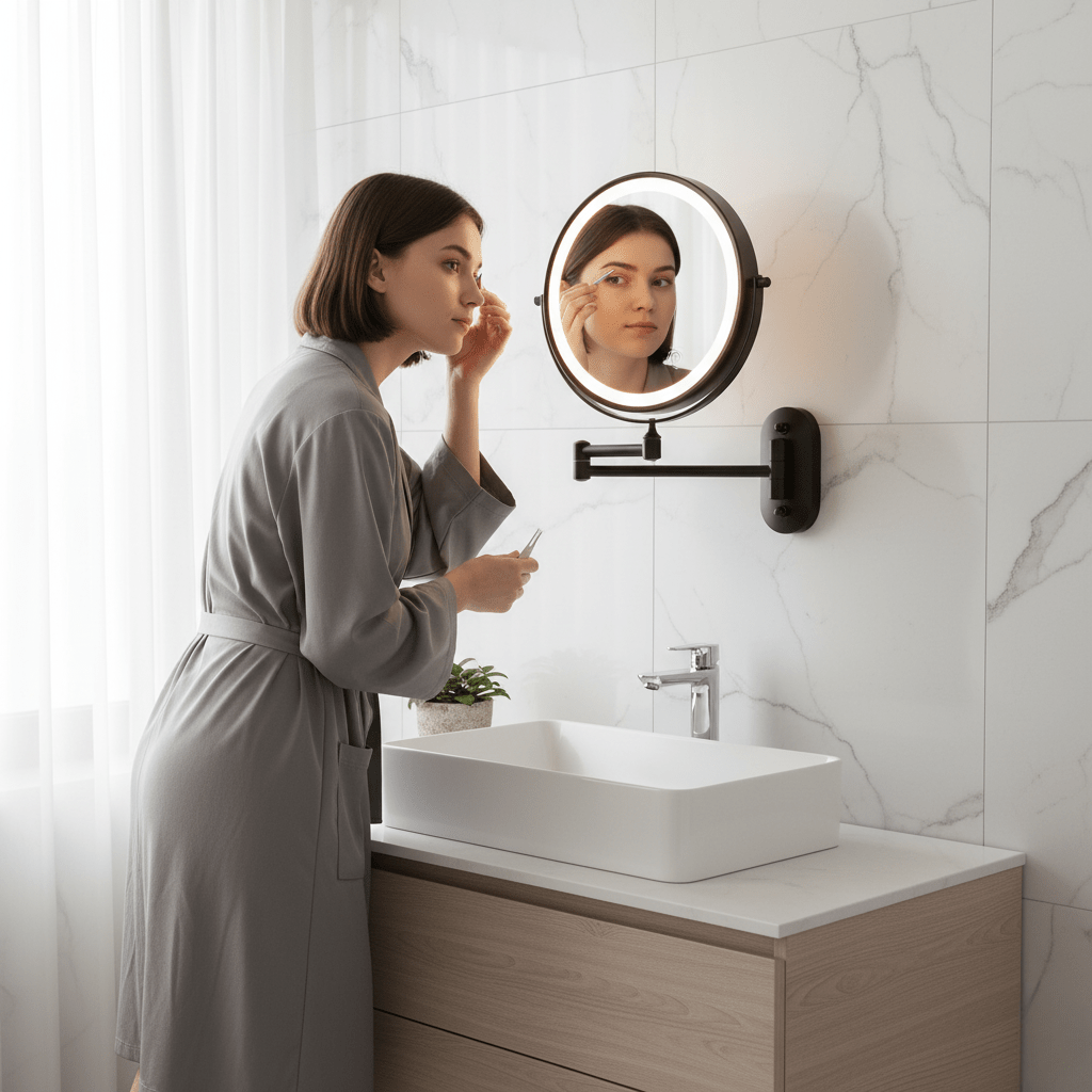 Vergrotende Make-upspiegel met LED-verlichting Dimbaar Oplaadbaar Chroom Zwart Beauty Cosmetica Badkamer | Sulvida
