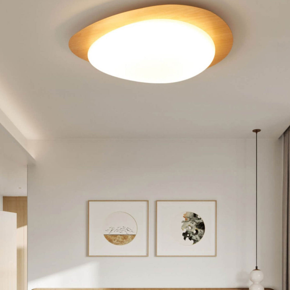 LED plafondlamp met houtafwerking ovaal Scandinavisch design dimbaar warm neutraal koel licht woonkamer | Sulvida