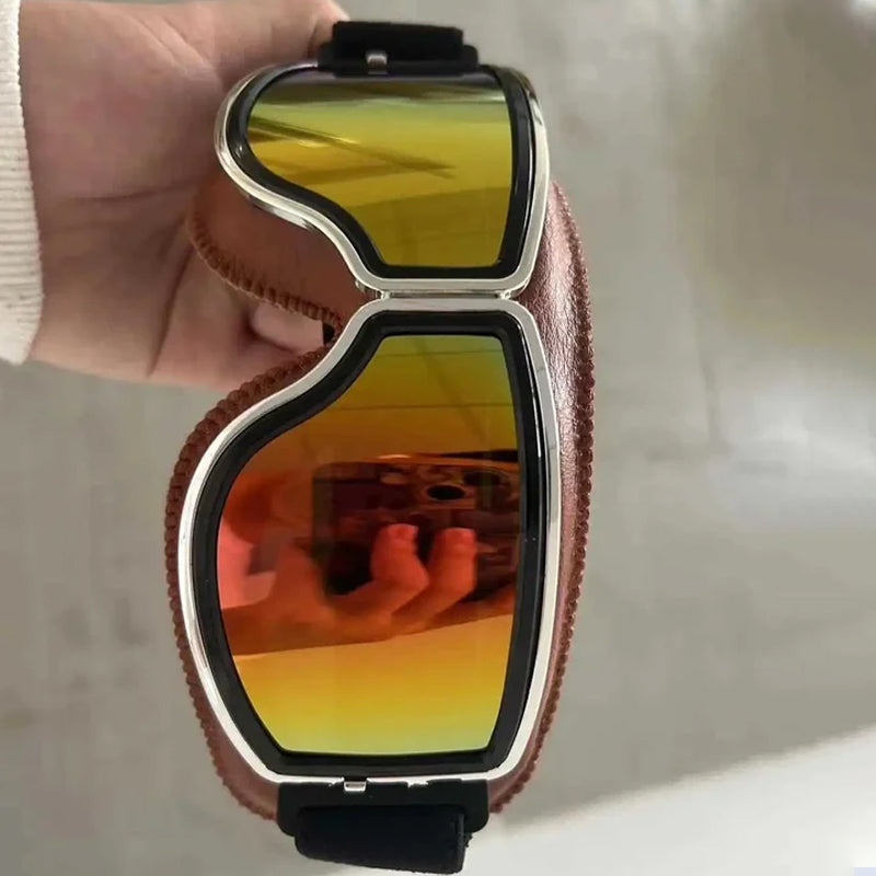 Motorgoggles Leer Vintage Aviator Over Bril Motorrijden Ski Bescherming UV Windscherm Verstelbaar Retro | Sulvida