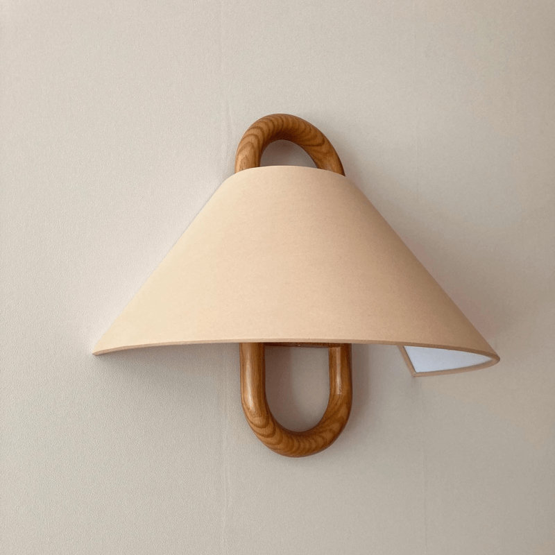Wandlamp Massief Hout Halfronde Stoffen Kap Woonkamer Slaapkamer Sfeerverlichting Modern Design Warm Licht | Sulvida