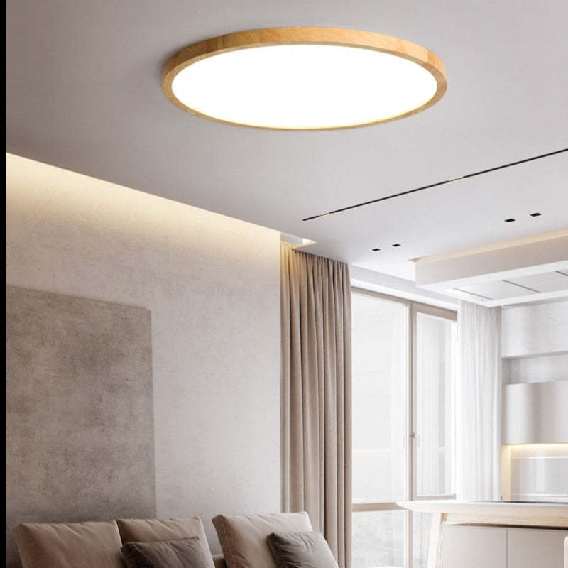 Ronde houten plafondlamp LED dimbaar modern design ultradun woonkamer slaapkamer eetkamer scandinavisch | Sulvida