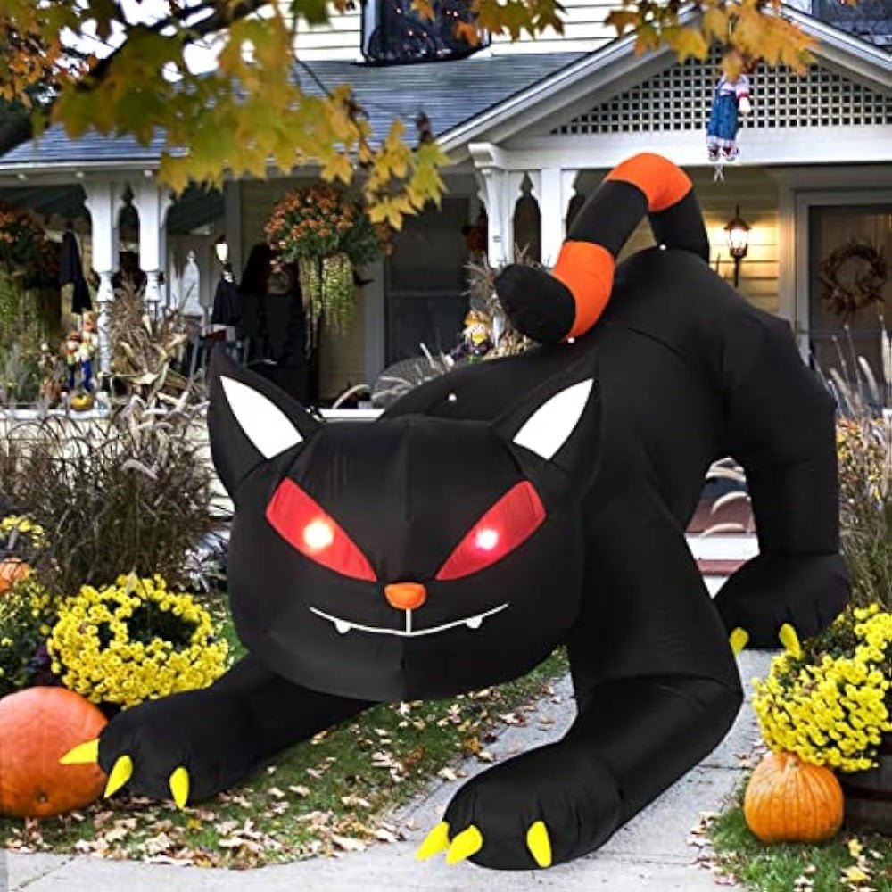 Opblaasbare Decoratiekat 180cm LED Bewegende Kop Tuindecoratie Halloween Yard Tuin Feestdagen Party Buiten | Sulvida
