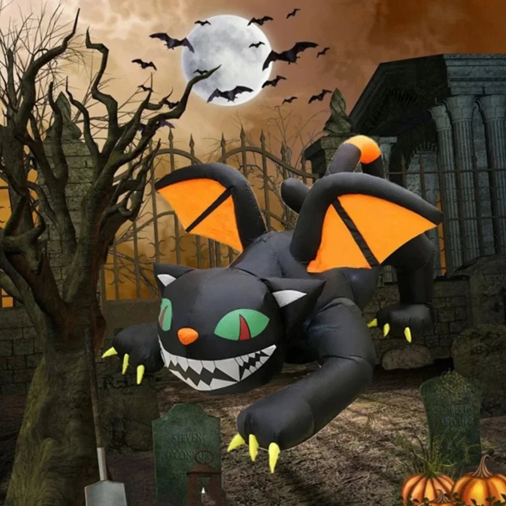 Opblaasbare Decoratiekat 180cm LED Bewegende Kop Tuindecoratie Halloween Yard Tuin Feestdagen Party Buiten | Sulvida