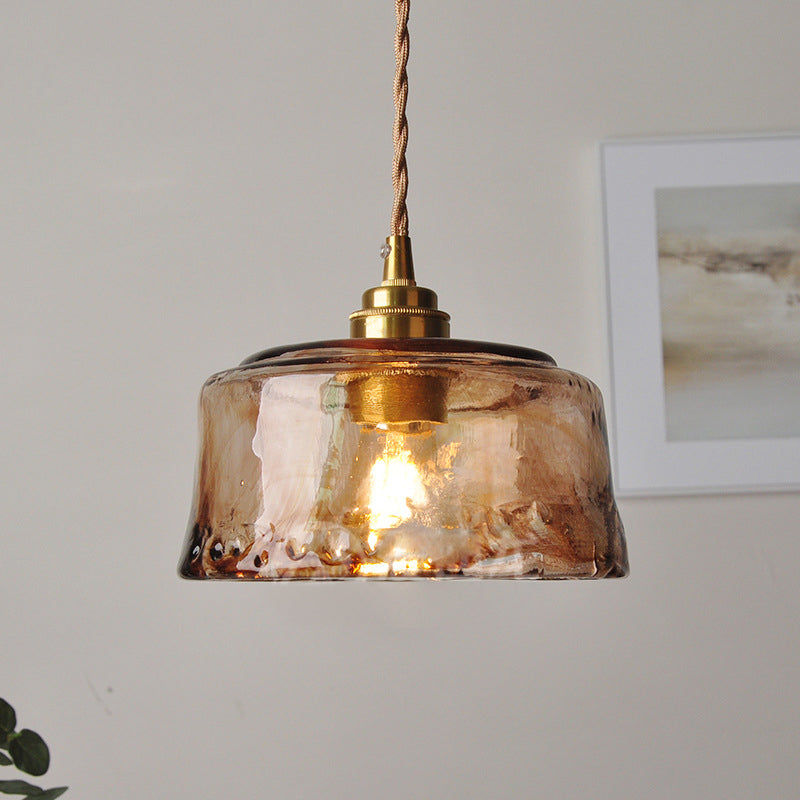 Hanglamp Glas Amber Messing Eettafel Verlichting Eetkamer Woonkamer Luxe Sfeerverlichting Rond 16 cm | Sulvida