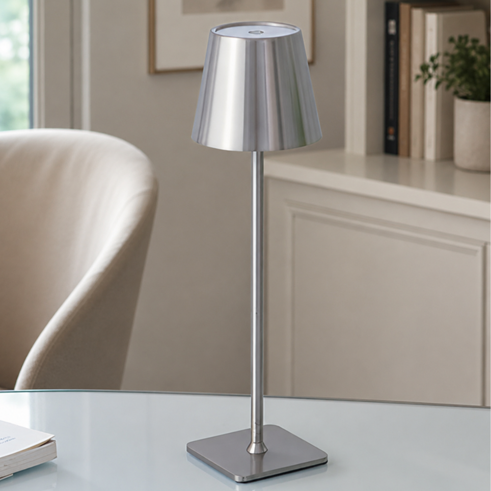 Draadloze Oplaadbare Tafellamp Dimbaar Touch 38cm Metaal LED Sfeerlamp Cordless Binnen Buiten Terras | Sulvida