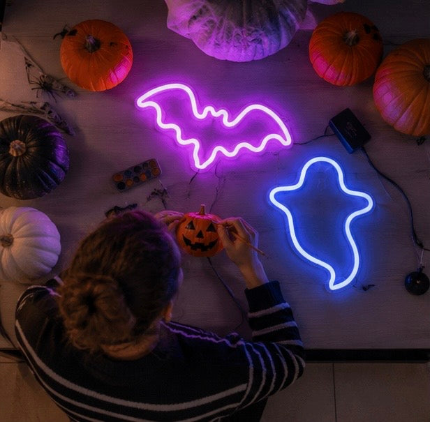 LED Neonlamp Vleermuis Spook Figuur Nachtlampje Sfeerlicht Kinderkamer Halloween Decoratie Tafel USB Lamp | Sulvida