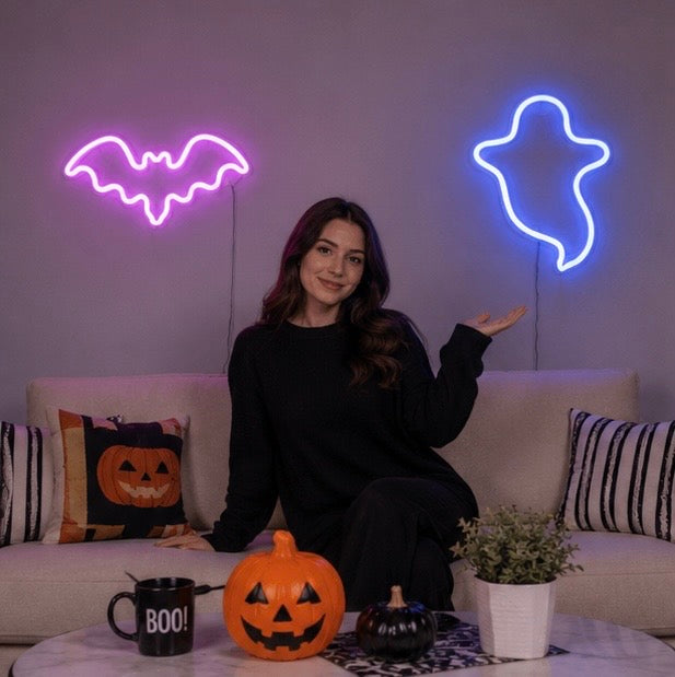 LED Neonlamp Vleermuis Spook Figuur Nachtlampje Sfeerlicht Kinderkamer Halloween Decoratie Tafel USB Lamp | Sulvida