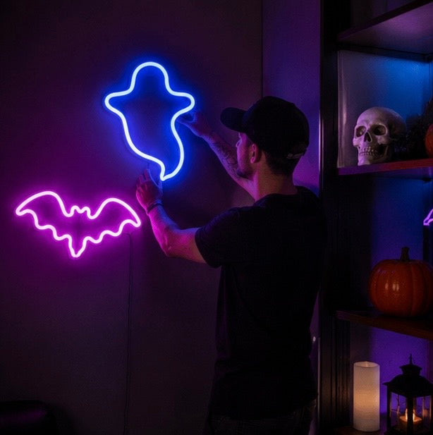 LED Neonlamp Vleermuis Spook Figuur Nachtlampje Sfeerlicht Kinderkamer Halloween Decoratie Tafel USB Lamp | Sulvida