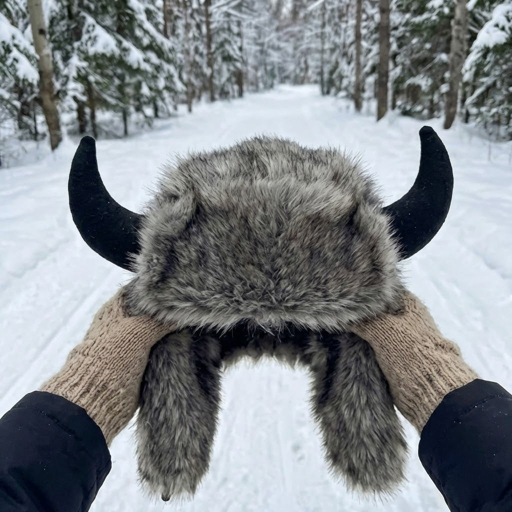 Viking Hoorn Bont Winter Trapper Hoed met Nepbont Voering Warm Wintersport Accessoire Unisex Outdoor Sneeuw | Sulvida