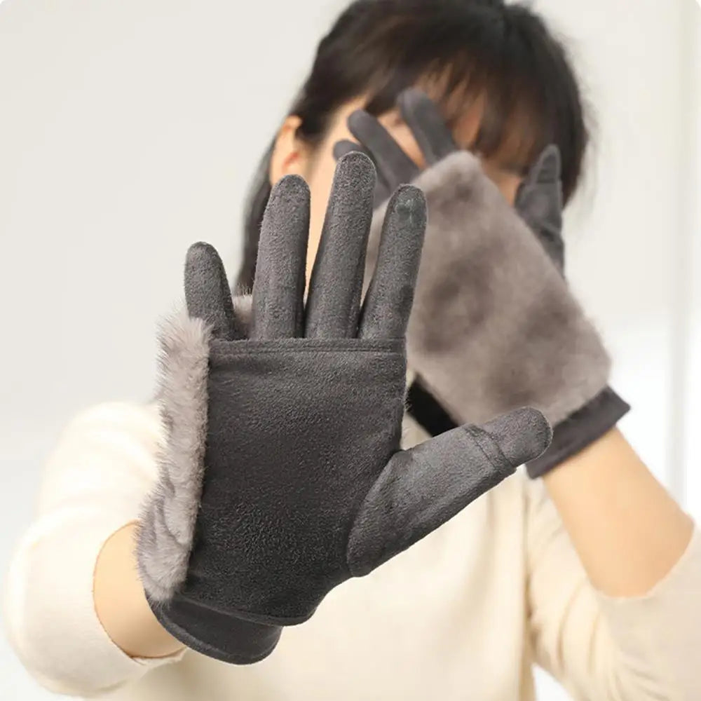 Winterhandschoenen Suède met Konijnenbont Touchscreen Winddicht Unisex Warm Gevoerd voor Herfst Winter | Sulvida