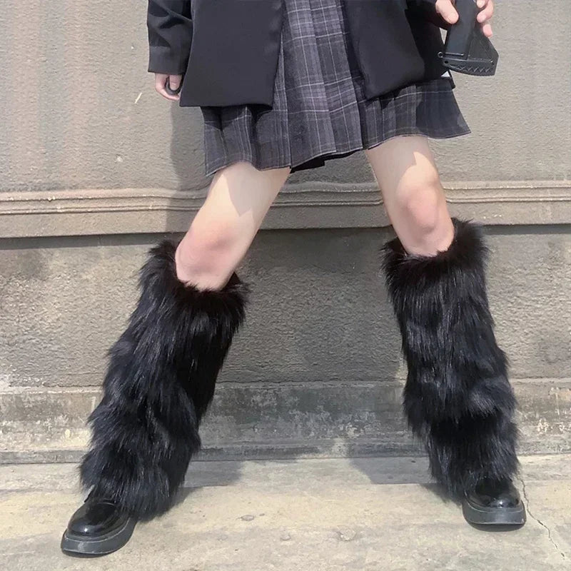 Winter Nepbont Beenwarmers Laarzen Hoes Pluche Accessoire Mode Harajuku Stijl Warme Beenbeschermer Dames | Sulvida