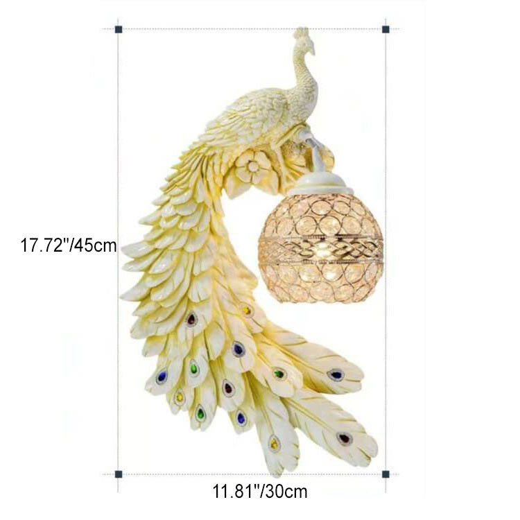 Wandlamp Kristallen Bol Pauw Hars Decoratief Enkel Lichtpunt Sfeervol Interieur Luxe Accent Wandverlichting | Sulvida