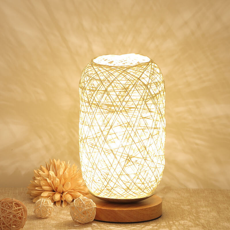 Rotan Tafellamp Japandi Design Hout Metaal Industrieel Sfeerlicht Woonkamer Slaapkamer LED Wooninterieur | Sulvida
