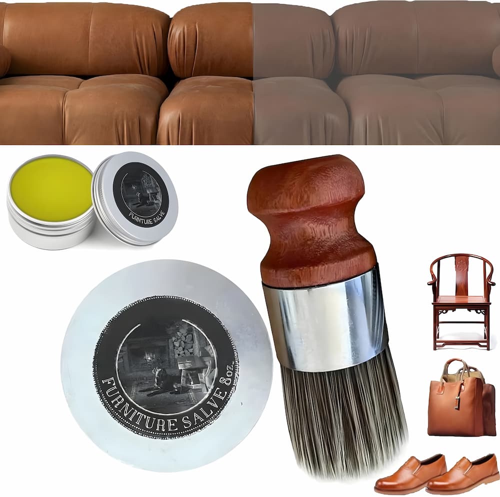 Baume rénovateur pour cuir avec brosse, pour meubles, sacs et vestes – brillance naturelle, soin et protection | Sulvida