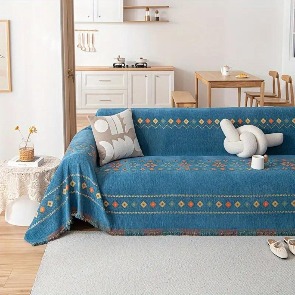 Chenille bankovertrek bohemian stijl anti-slip bescherming met decoratieve kwasten voor 1- 2- 3- 4-zits bank | Sulvida
