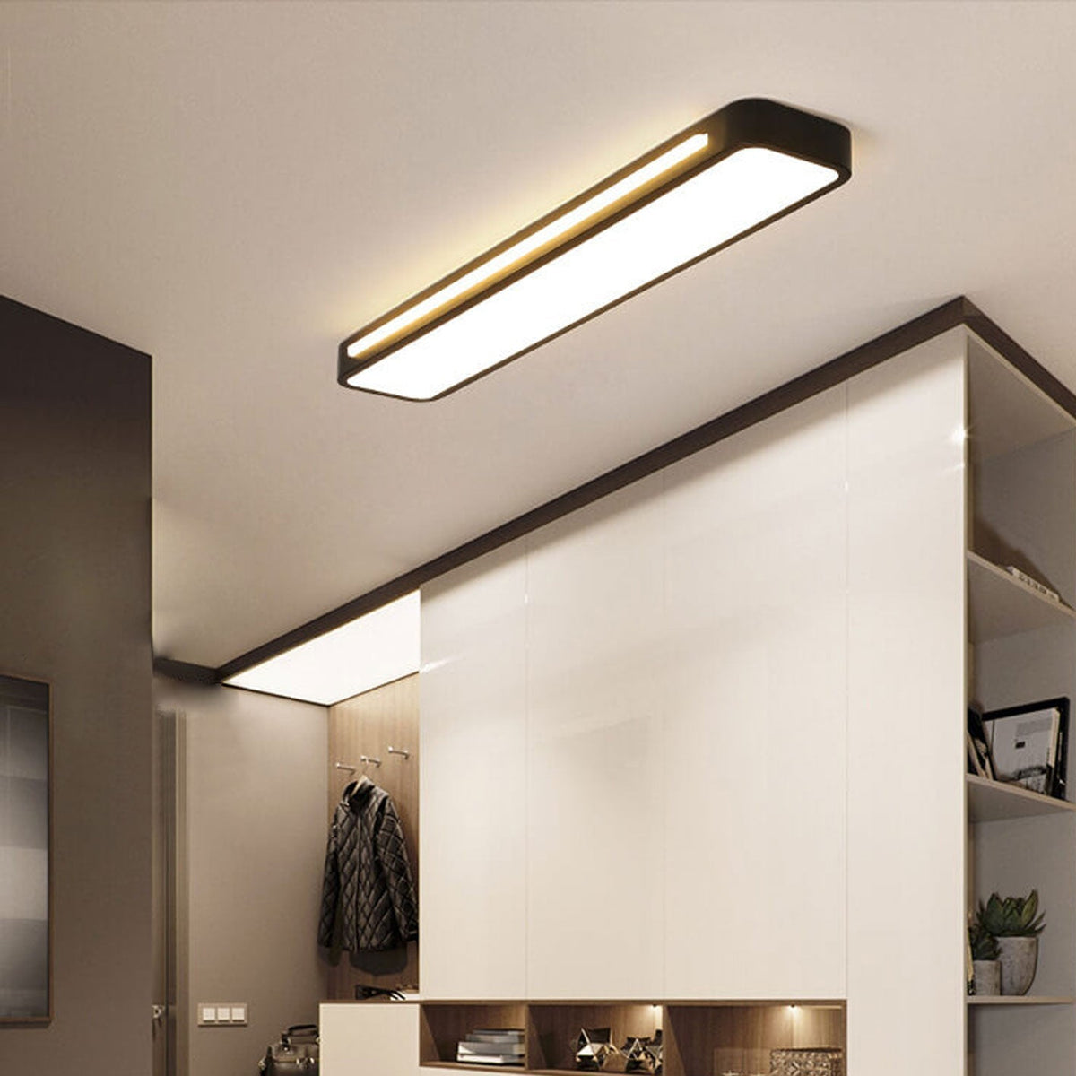 Langwerpige LED-plafondlamp voor hal en woonkamer minimalistische stijl zwart wit moderne verlichting | Sulvida
