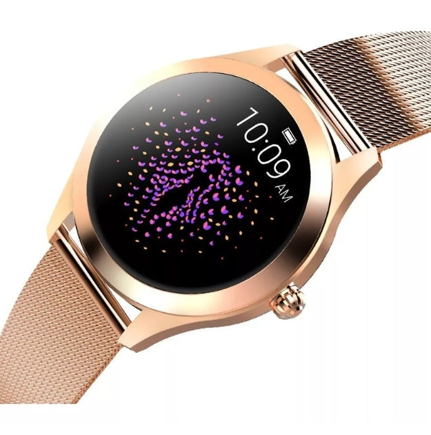 Montre connectée pour femme avec moniteur de fréquence cardiaque, suivi du sommeil, or rose, argent, métal, écran, suivi d’activité physique | Sulvida