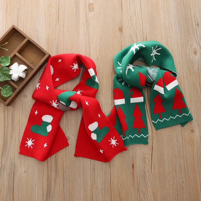 Gebreide Kerstsjaal voor Kinderen – Zachte Wintersjaal met Feestelijk Patroon, Contrastkleuren en Warme Pasvorm | Sulvida