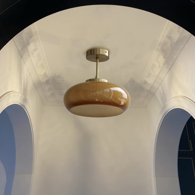 Plafondlamp geel glas messing vintage semi-flush 28cm retro plafondverlichting woonkamer slaapkamer hal | Sulvida