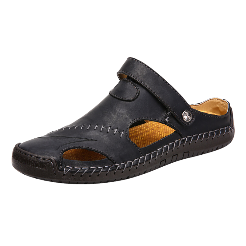 Leren Herensandalen met Gesloten Teen Zwart Bruin Beige Comfortabele Slip-on Zomersandalen voor Mannen | Sulvida