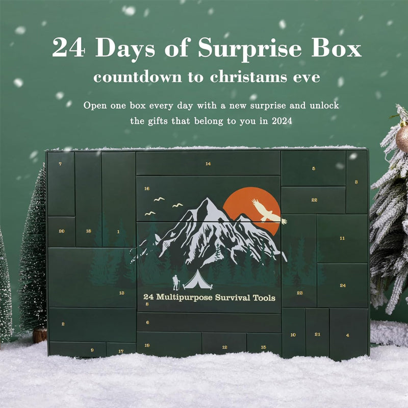 Calendrier de l’Avent kit de survie 24 cases, outils de plein air, équipement de bushcraft et de camping, cadeau de survie en pleine nature | Sulvida