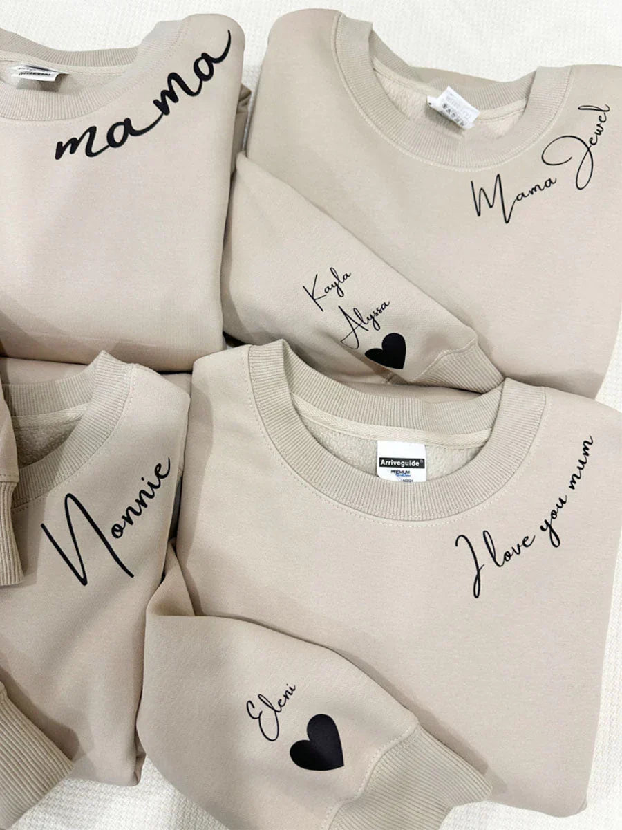 Gepersonaliseerde hoodie met kindernamen op mouw cadeau voor moeder en vader stijlvol en comfortabel | Sulvida