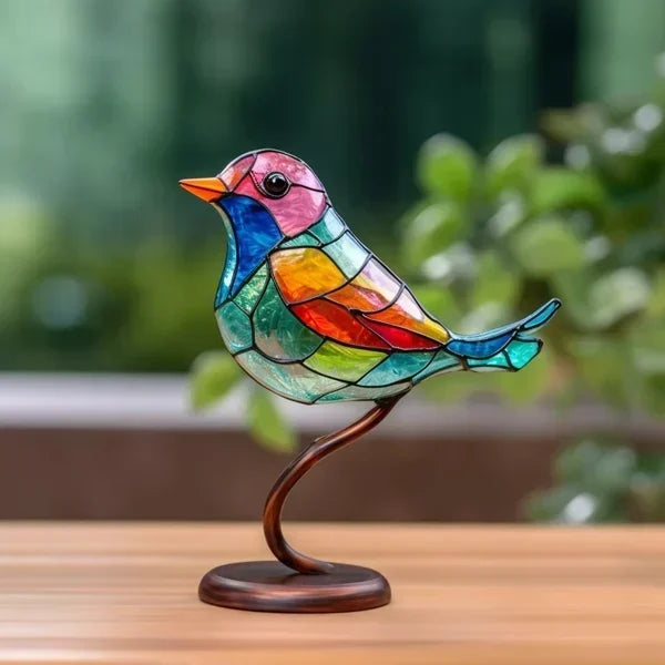Decoratieve Vogelbeeldjes in Gekleurd Glas – Artistiek Interieurornament in Metaal | Sulvida