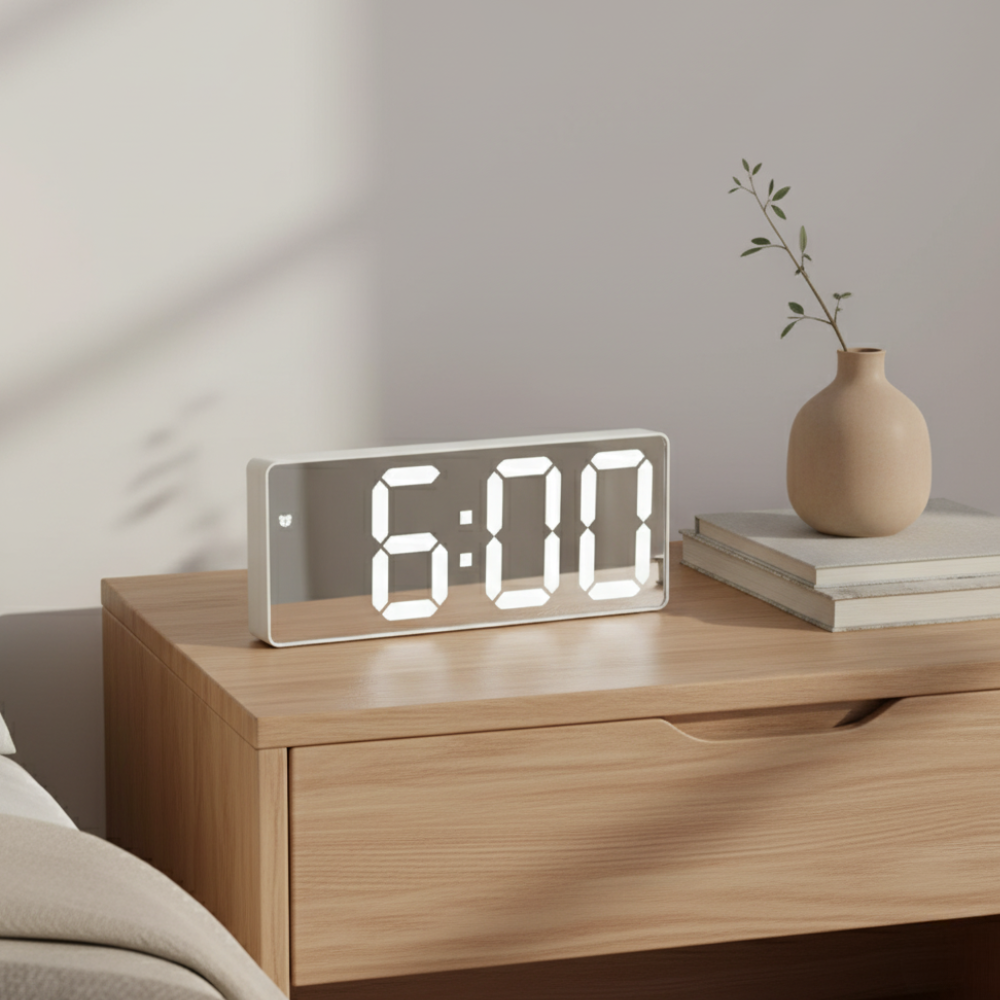 Digitale Wekker met LED Spiegel Display Tijd Datum Temperatuur Alarm Snooze Functie Slaapkamer Kantoor | Sulvida