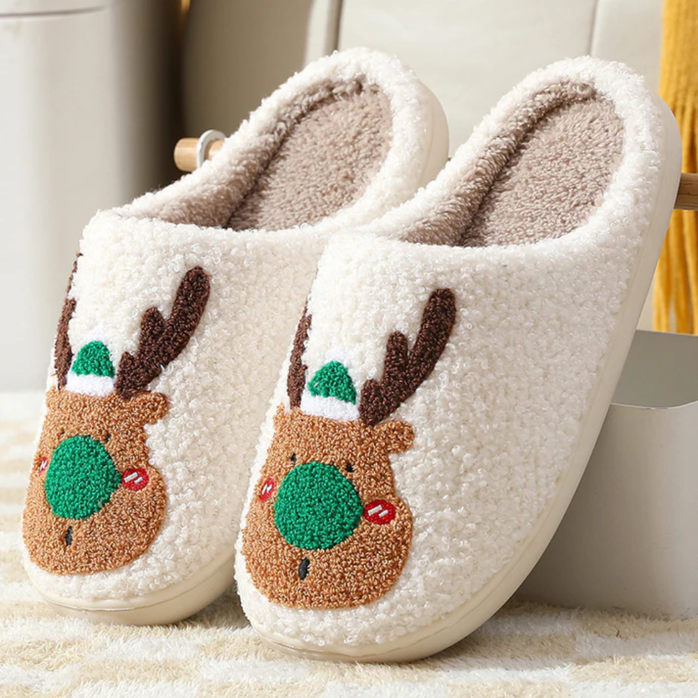 Pantoufles de Noël avec renne, chaudes et doublées, antidérapantes, chaussures d’intérieur, confort hivernal, cadeau de Noël | Sulvida