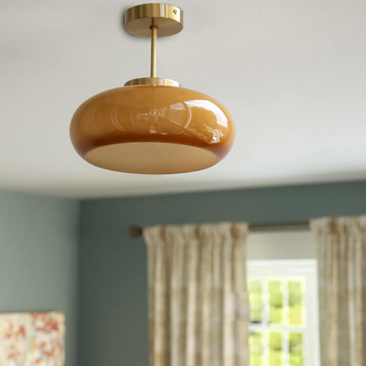 Plafondlamp geel glas messing vintage semi-flush 28cm retro plafondverlichting woonkamer slaapkamer hal | Sulvida