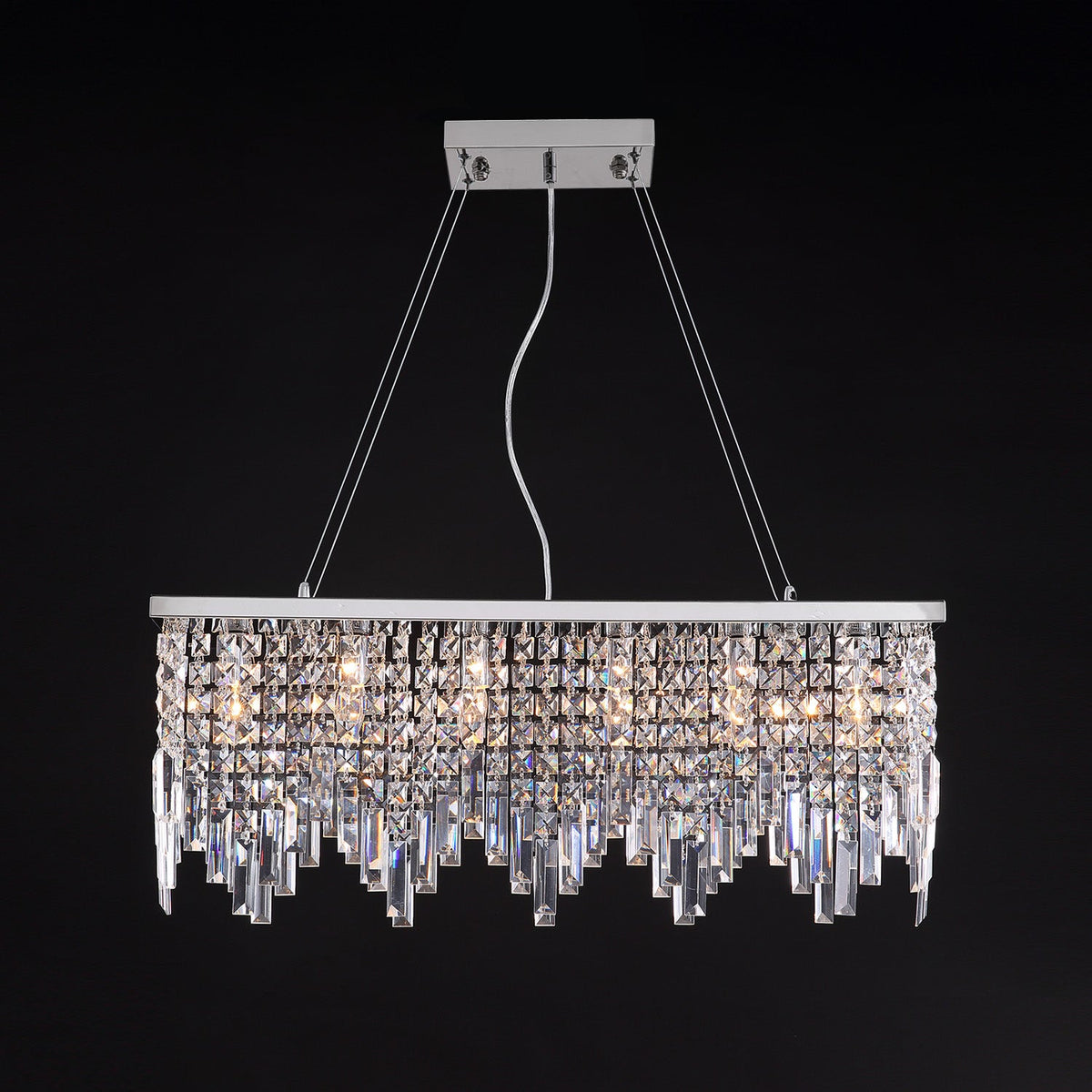 Rechthoekige kristallen kroonluchter lineair design eetkamer woonkamer keuken modern staal glas 4-6 lichtpunten | Sulvida