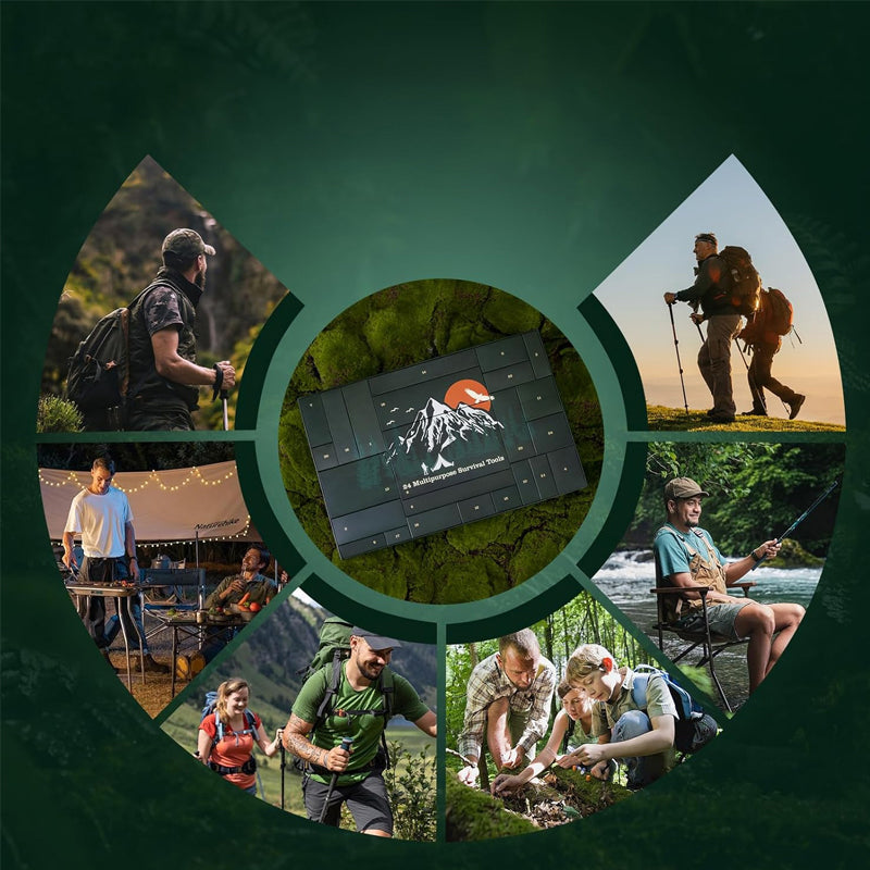 24-Daagse Adventskalender Survival Outdoor Kampeeruitrusting Gereedschap voor Natuurliefhebbers Cadeau-idee | Sulvida