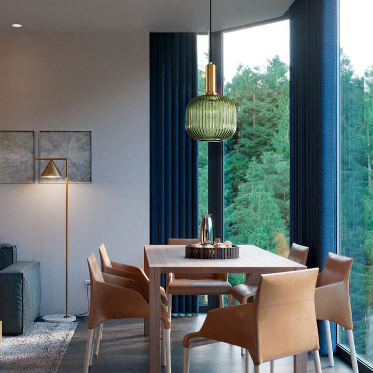 Glazen hanglamp met gestreept design één lichtpunt modern minimalistisch sfeervol woonkamer eetkamer | Sulvida