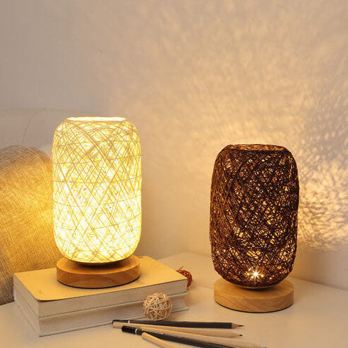 Rotan Tafellamp Japandi Design Hout Metaal Industrieel Sfeerlicht Woonkamer Slaapkamer LED Wooninterieur | Sulvida