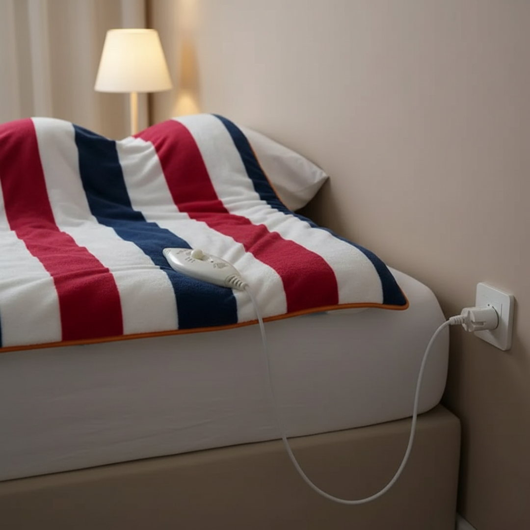 Elektrisch Verwarmingskleed 120x150 cm met Thermostaatregelaar Pluche Afwerking voor Warmte en Comfort Thuis | Sulvida