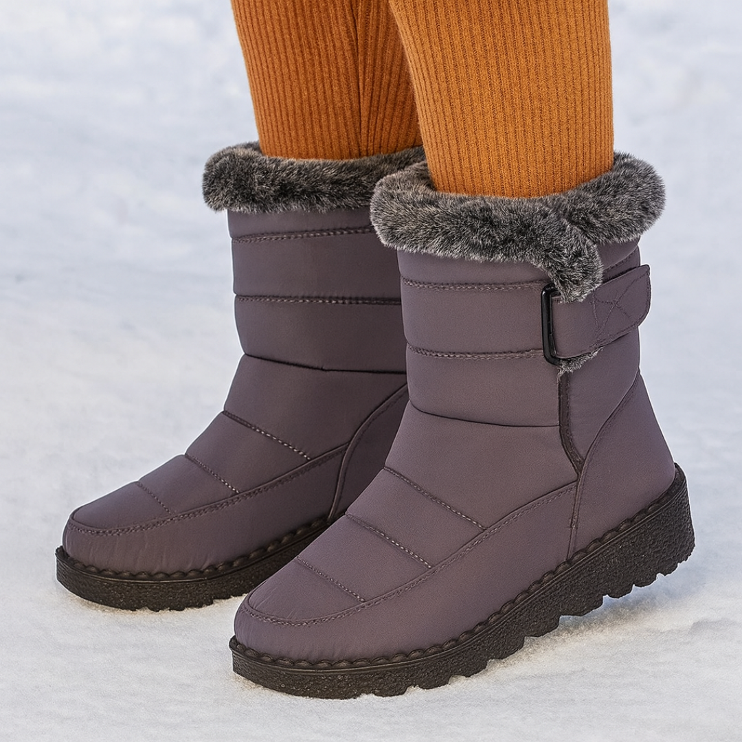 Gevoerde winterlaarzen dames waterdicht met keilhak klittenband antislip zool comfortabel warm schoeisel | Sulvida