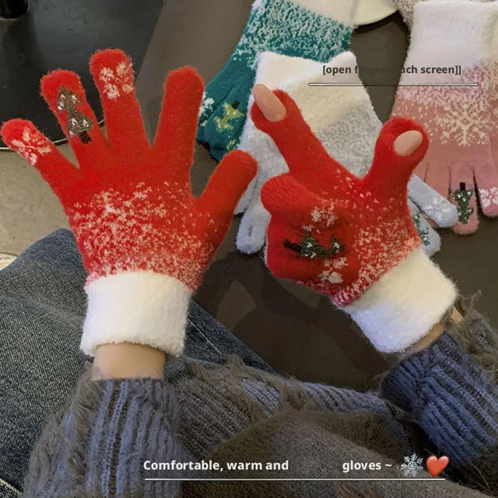 Gebreide Vingerloze Handschoenen met Fleecevoering Converteerbaar Groen Rood Wit Winter Warm Dames Heren | Sulvida